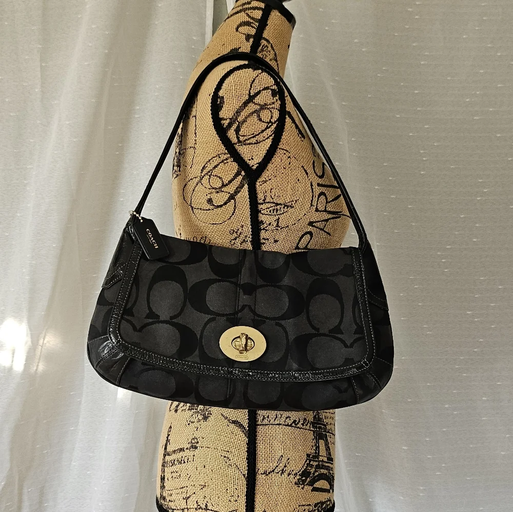 COACH Black Ergo Signature Flap Y2K Shoulder Bag - Picture 2 of 13